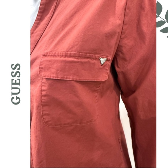 GUESS Rust Red Utility Blouse Long Sleeve V Neck– Size Medium - Picture 6 of 7